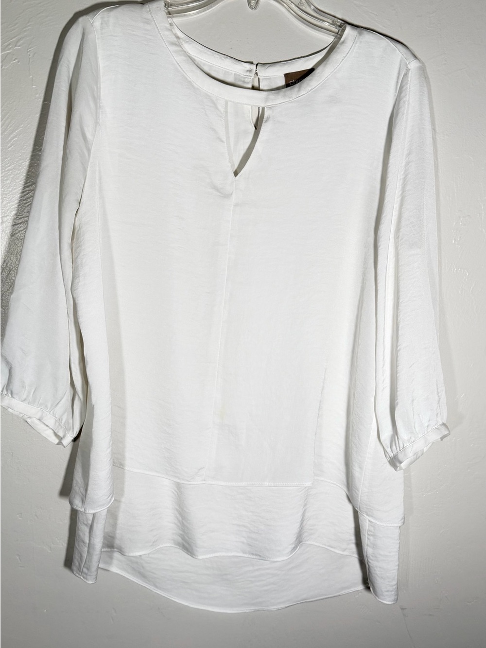 Chico’s Women’s Size 1 White Layered Tunic Blouse 3/4 Sleeve Keyhole Top
